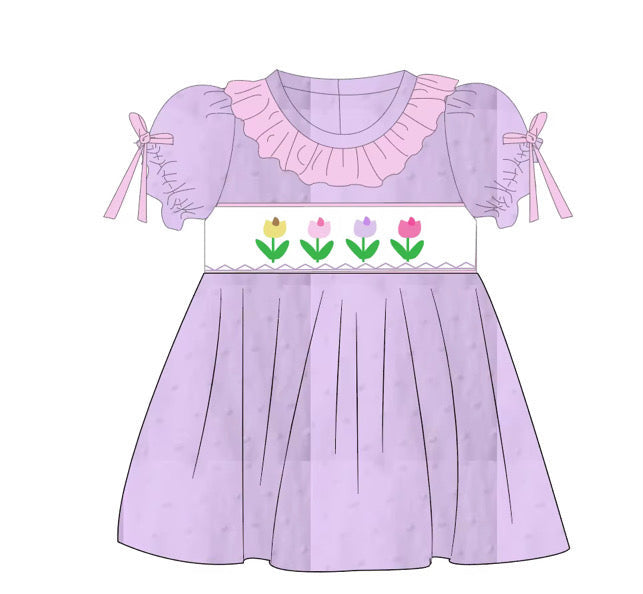 ETA July - Tulip hand smocked dress Swiss dot