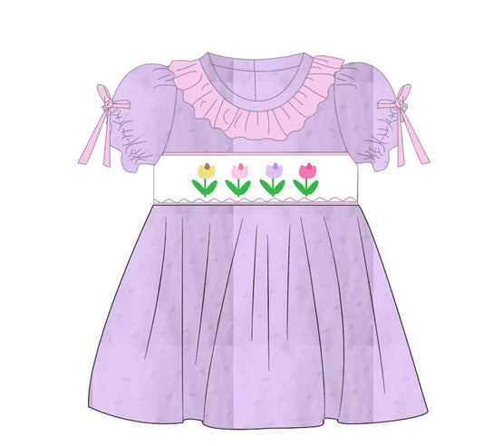 ETA July - Tulip hand smocked dress Swiss dot