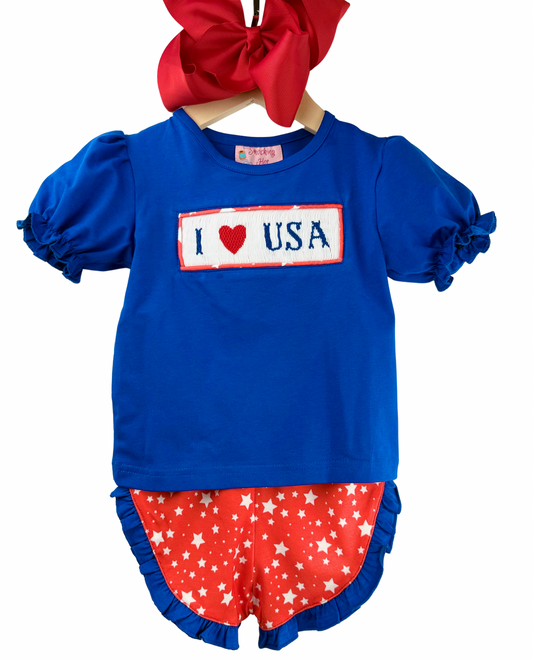 Hand smocked patriotic shorts set